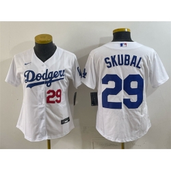 Women Los Angeles Dodgers  29 Tarik Skubal White Cool Base Stitched Baseball Jersey Run Small 