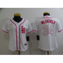 Women Los Angeles Dodgers 34 Toro Valenzuela Pink White Stitched Baseball Jersey 