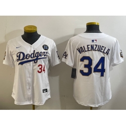 Women Los Angeles Dodgers 34 Toro Valenzuela White Gold 2024 World Series With Fernando Memorial Patch Limited Stitched Baseball Jersey