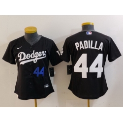 Women Los Angeles Dodgers 44 Vicente Padilla Black Stitched Jersey 5