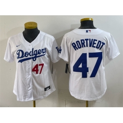 Women Los Angeles Dodgers  47 Ben Rortvedt White Cool Base Stitched Baseball Jersey Run Small 