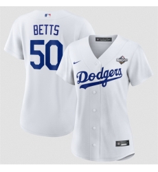 Women Los Angeles Dodgers 50 Mookie Betts White 2025 World Series Home Cool Base Stitched Baseball Jersey  Women Los Angeles Dodgers 50 Mookie Betts White 2025 World Series Home Cool Base Stitched Baseball Jersey