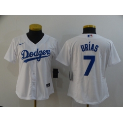 Women Los Angeles Dodgers 7 Julio Urias White Women 2020 Nike Cool Base Jersey