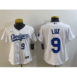 Women Los Angeles Dodgers 9 lux White Cool Base Stitched Baseball Jersey 5