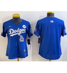 Women Los Angeles Dodgers Blank Blue 2024 World Series With No  34 Patch Home Limited Stitched Baseball Jersey 