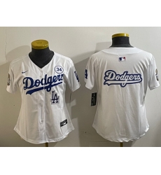 Women Los Angeles Dodgers Blank White 2024 World Series With No  34 Patch Home Limited Stitched Baseball Jersey  5