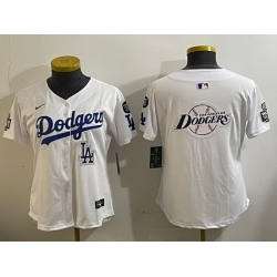 Women Los Angeles Dodgers Blank White 2024 World Series With No  34 Patch Home Limited Stitched Baseball Jersey  7