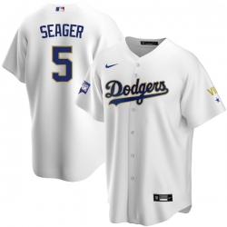 Women Los Angeles Dodgers Corey Seager 5 Championship Gold Trim White Limited All Stitched Cool Base Jersey