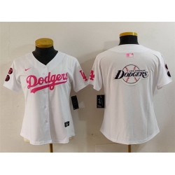 Women Los Angeles Dodgers Team Big Logo White Pink Vin  26 Kobe Patch Stitched Baseball Jersey 5