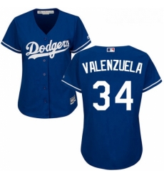 Womens Majestic Los Angeles Dodgers 34 Fernando Valenzuela Authentic Royal Blue Fashion MLB Jersey