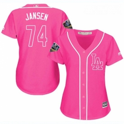 Womens Majestic Los Angeles Dodgers 74 Kenley Jansen Authentic Pink Fashion Cool Base 2018 World Series MLB Jersey