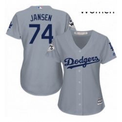 Womens Majestic Los Angeles Dodgers 74 Kenley Jansen Replica Grey Road 2017 World Series Bound Cool Base MLB Jersey