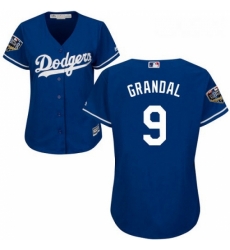 Womens Majestic Los Angeles Dodgers 9 Yasmani Grandal Authentic Royal Blue Alternate Cool Base 2018 World Series MLB Jersey