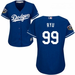 Womens Majestic Los Angeles Dodgers 99 Hyun Jin Ryu Authentic Royal Blue Alternate Cool Base 2018 World Series MLB Jersey