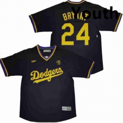 Youth Dodgers 24 Kobe Bryant Black Pull Over Cool Base Stitched MLB Jersey