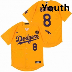 Youth Dodgers 8 Kobe Bryant Yellow Cool Base Stitched MLB Jersey