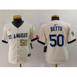 Youth Los Angeles Dodgers 50 Mookie Betts Cream 2024 City Connect Limited Stitched Baseball Jersey 1