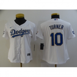 Youth Los Angeles Dodgers Justin Turner 10 Championship Gold Trim White All Stitched Cool Base Jersey