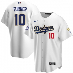 Youth Los Angeles Dodgers Justin Turner 10 Championship Gold Trim White Limited All Stitched Flex Base Jersey