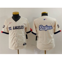 Youth Los Angeles Dodgers Team Big Logo Cream 2024 City Connect Limited Stitched Baseball Jersey 1