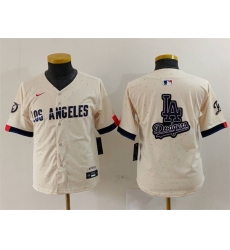 Youth Los Angeles Dodgers Team Big Logo Cream 2024 City Connect Limited Stitched Baseball Jersey 2