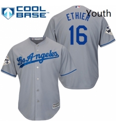 Youth Majestic Los Angeles Dodgers 16 Andre Ethier Replica Grey Road 2017 World Series Bound Cool Base MLB Jersey