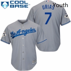 Youth Majestic Los Angeles Dodgers 7 Julio Urias Replica Grey Road 2017 World Series Bound Cool Base MLB Jersey