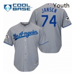 Youth Majestic Los Angeles Dodgers 74 Kenley Jansen Authentic Grey Road 2017 World Series Bound Cool Base MLB Jersey