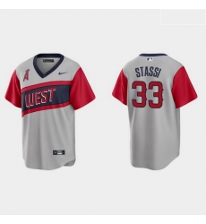 Men Los Angeles Angels 33 Max Stassi Men Nike Gray 2021 Little League Classic Game MLB Jersey