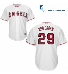 Mens Majestic Los Angeles Angels of Anaheim 29 Rod Carew Replica White Home Cool Base MLB Jersey