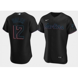 Men Miami Marlins 12 Jorge Soler Black Flex Base Stitched jersey