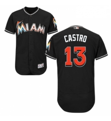 Mens Majestic Miami Marlins 13 Starlin Castro Black Alternate Flex Base Authentic Collection MLB Jersey