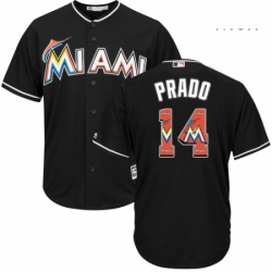 Mens Majestic Miami Marlins 14 Martin Prado Authentic Black Team Logo Fashion Cool Base MLB Jersey