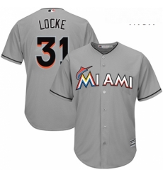 Mens Majestic Miami Marlins 31 Jeff Locke Replica Grey Road Cool Base MLB Jersey