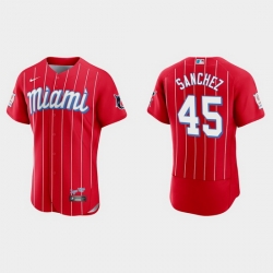 Miami Marlins 45 Sixto Sanchez Men Nike 2021 City Connect Authentic MLB Jersey Red