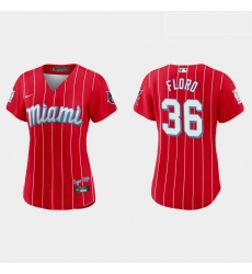 Miami Marlins 36 Dylan Floro Women Nike 2021 City Connect Authentic MLB Jersey Red