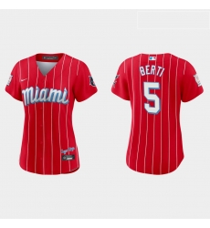 Miami Marlins 5 Jon Berti Women Nike 2021 City Connect Authentic MLB Jersey Red