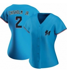 Women Miami Marlins #2 Jazz Chisholm Jr. Blue Cool Base Stitched Jersey