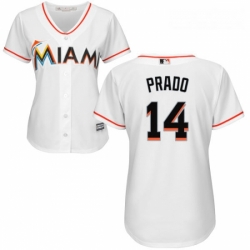 Womens Majestic Miami Marlins 14 Martin Prado Replica White Home Cool Base MLB Jersey