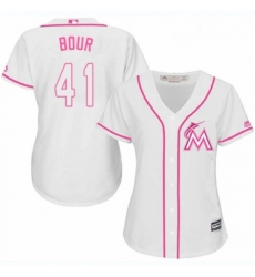 Womens Majestic Miami Marlins 41 Justin Bour Authentic White Fashion Cool Base MLB Jersey 