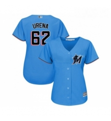 Womens Miami Marlins 62 Jose Urena Replica Blue Alternate 1 Cool Base Baseball Jersey 