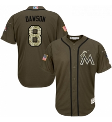 Youth Majestic Miami Marlins 8 Andre Dawson Replica Green Salute to Service MLB Jersey