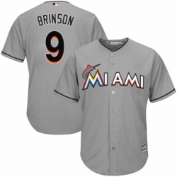 Youth Majestic Miami Marlins 9 Lewis Brinson Replica Grey Road Cool Base MLB Jersey 