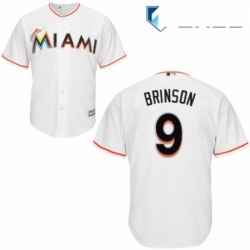 Youth Majestic Miami Marlins 9 Lewis Brinson Replica White Home Cool Base MLB Jersey 