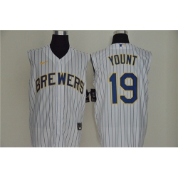 Brewers 19 Robin Yount White Gold Nike Cool Base Sleeveless Jersey