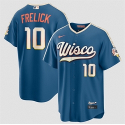 Men Milwaukee Brewers  10 Sal Frelick Mineral Blue 2026 City Connect Stadium Stitched Baseball Jersey