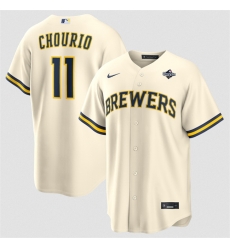 Men Milwaukee Brewers  11 Jackson Chourio Cream 2026 World Series Cool Base Stitched Baseball Jersey