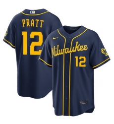Men Milwaukee Brewers 12 Cooper Pratt Navy 2025 With Patch Stitched Baseball Jersey