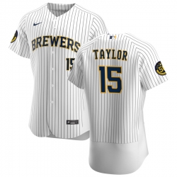 Men Milwaukee Brewers 15 Tyrone Taylor Men Nike White Home 2020 Flex Base Player MLB Jersey