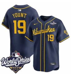Men Milwaukee Brewers 19 Robin Yount Navy 2026 World Series Alternate Limited Stitched Baseball Jersey Men Milwaukee Brewers 19 Robin Yount Navy 2026 World Series Alternate Limited Stitched Baseball Jersey